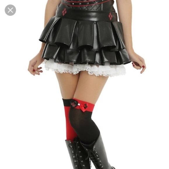 Harley Quinn Size L/XL Skirt Black Faux Leather Tutu Costume - Picture 2 of 13